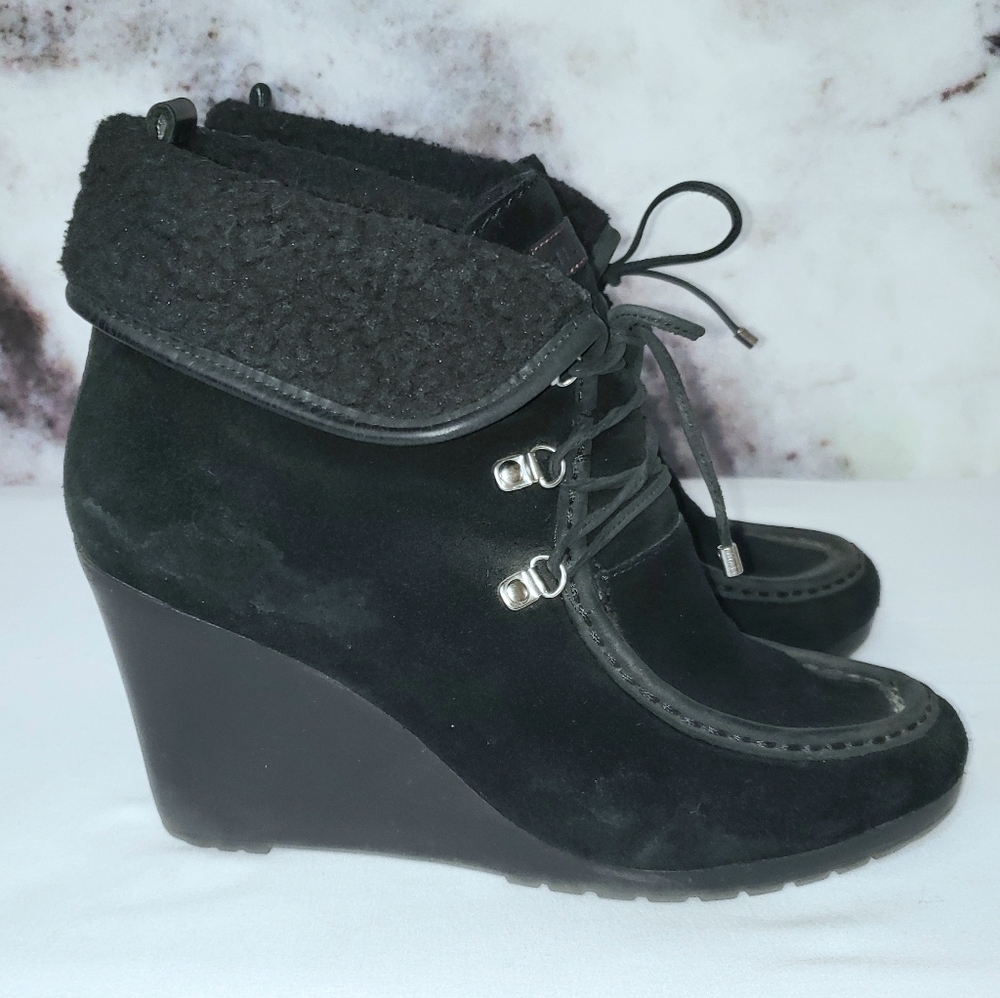 Tommy Hilfiger Zaria black suede wedge boot sz 7.5 - Picture 5 of 11